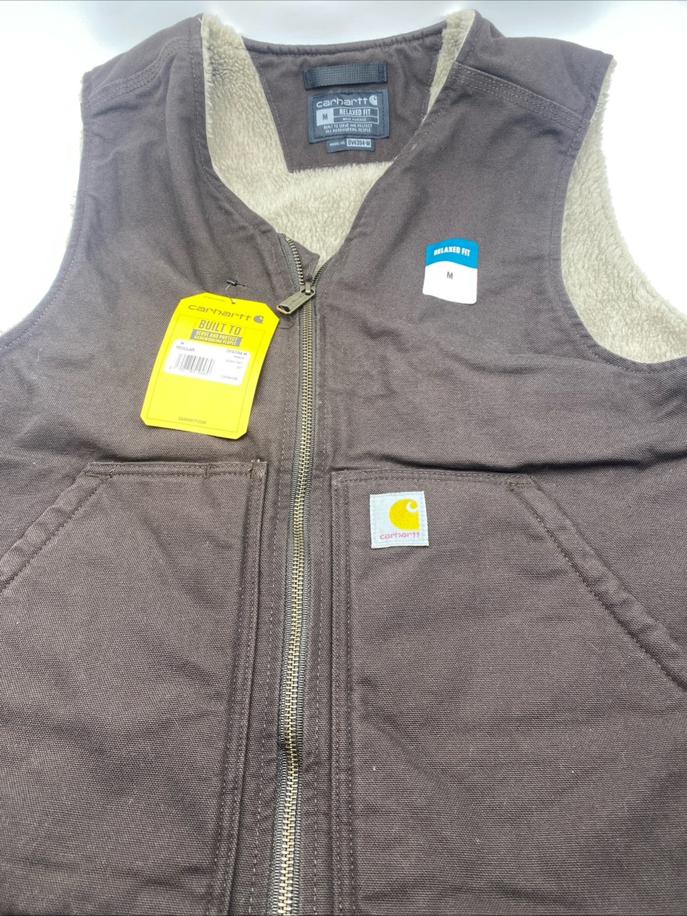 Carhartt OV4394-M Relaxed Fit  Washed Duck Sherpa Lined Vest Men's Medium Brown